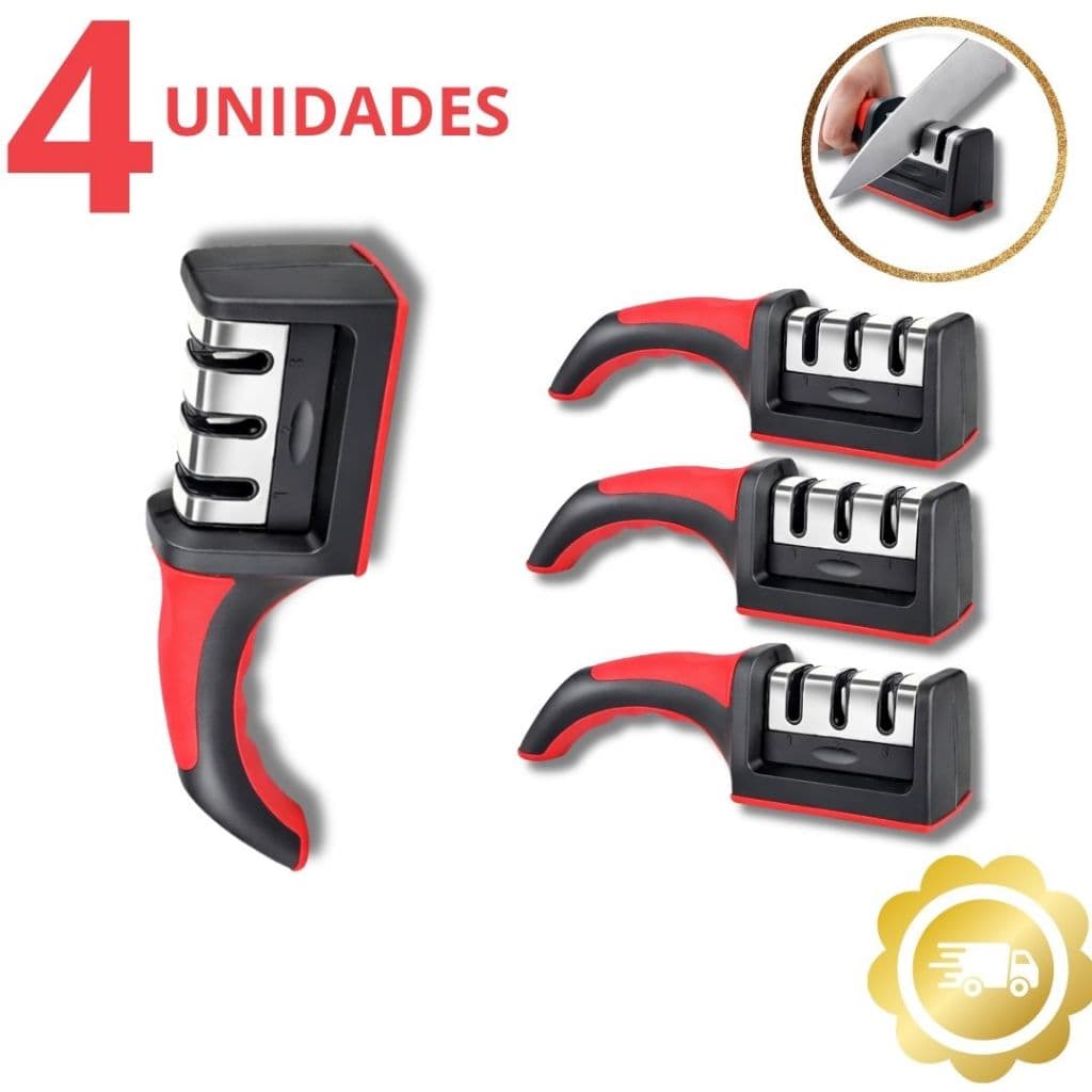 Afiador de Facas Manual 4 Peças Amolador Portátil Base Antideslizante Uso Diário