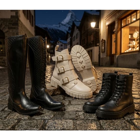 Bota preta de cano alto+Bota Coturno Preta Feminina+botina feminina de conturno branca com 3 fivela