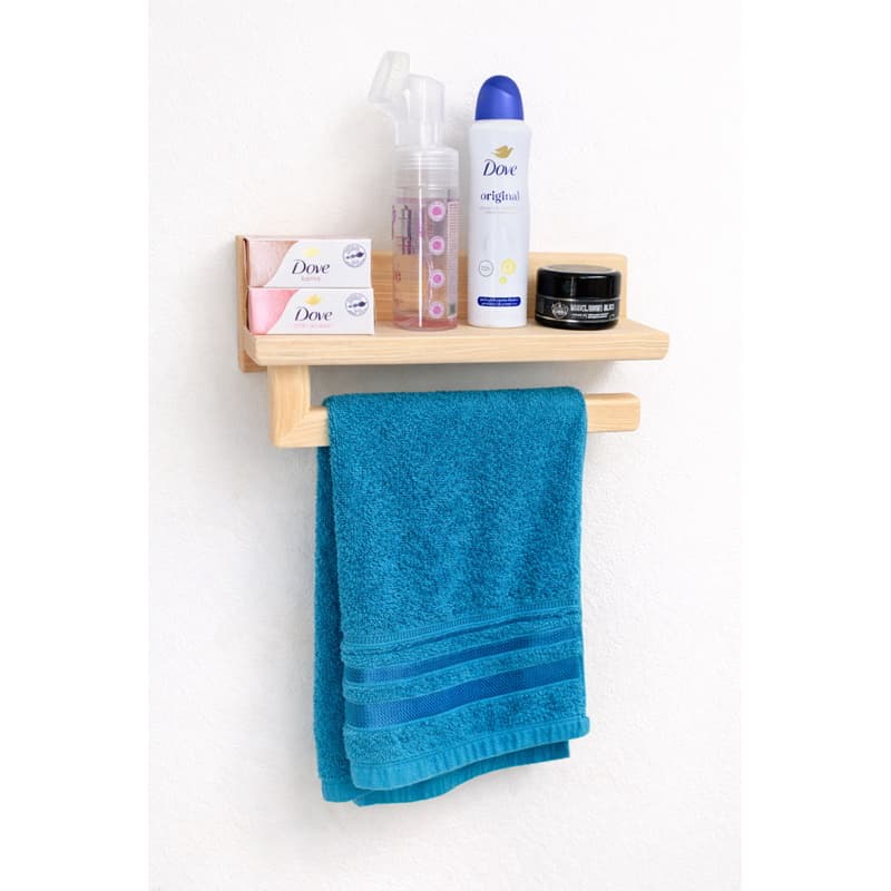 Porta Toalha com Prateleira para Banheiro em Madeira Maciça – Organizador Rústico Decorativo natural Resistente multiuso