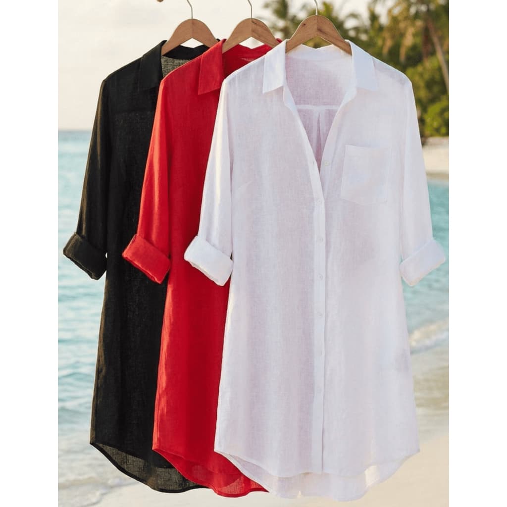 Kit 3 Saída De Praia Leve Confortavel Manga Longa Solta Camisão Moda Praia Vestido Chemise Chamise manga Dobravel