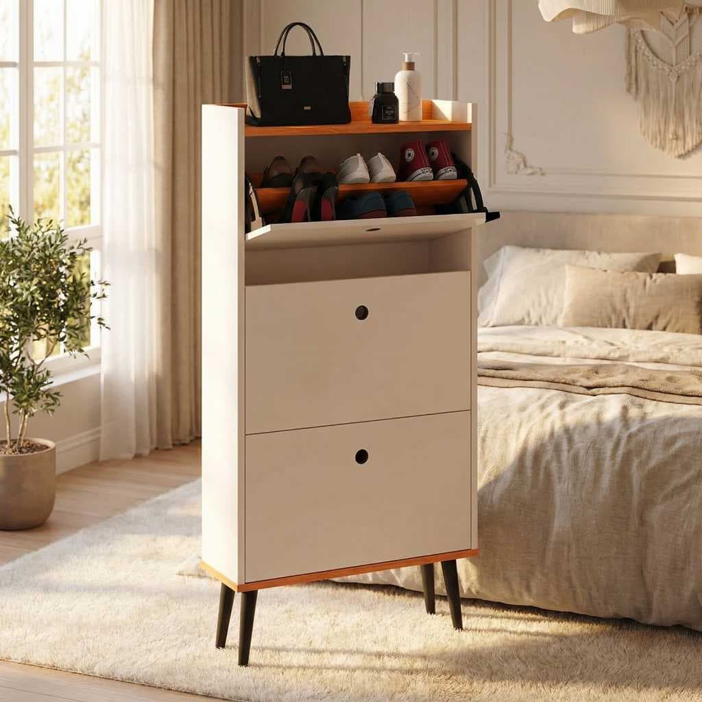 Sapateira Vertical 3 Gavetas Basculante Organizadora Calçados Fechada Grande Compacta Retro