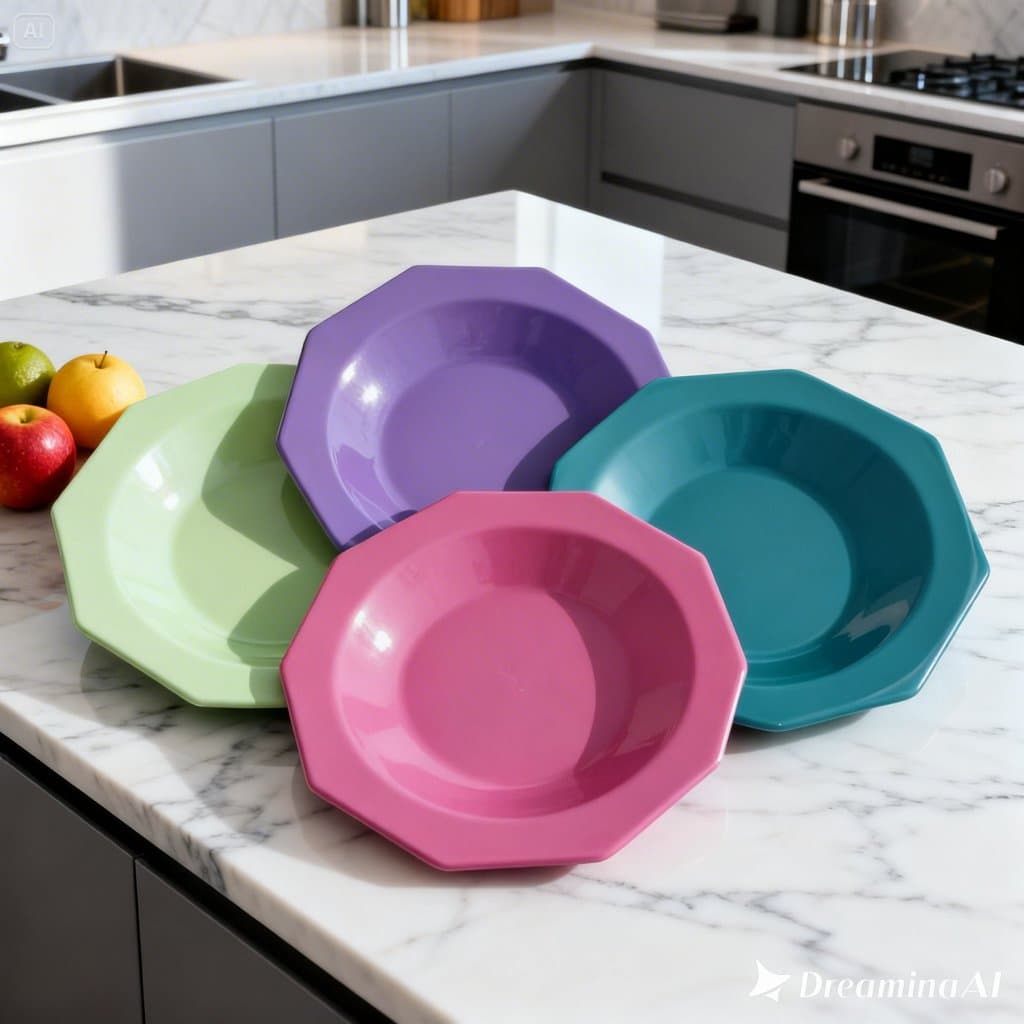Kit Pratos Fundo de Plástico Octogonal Resistente para Festa Churrasco Buffet 6 unidades