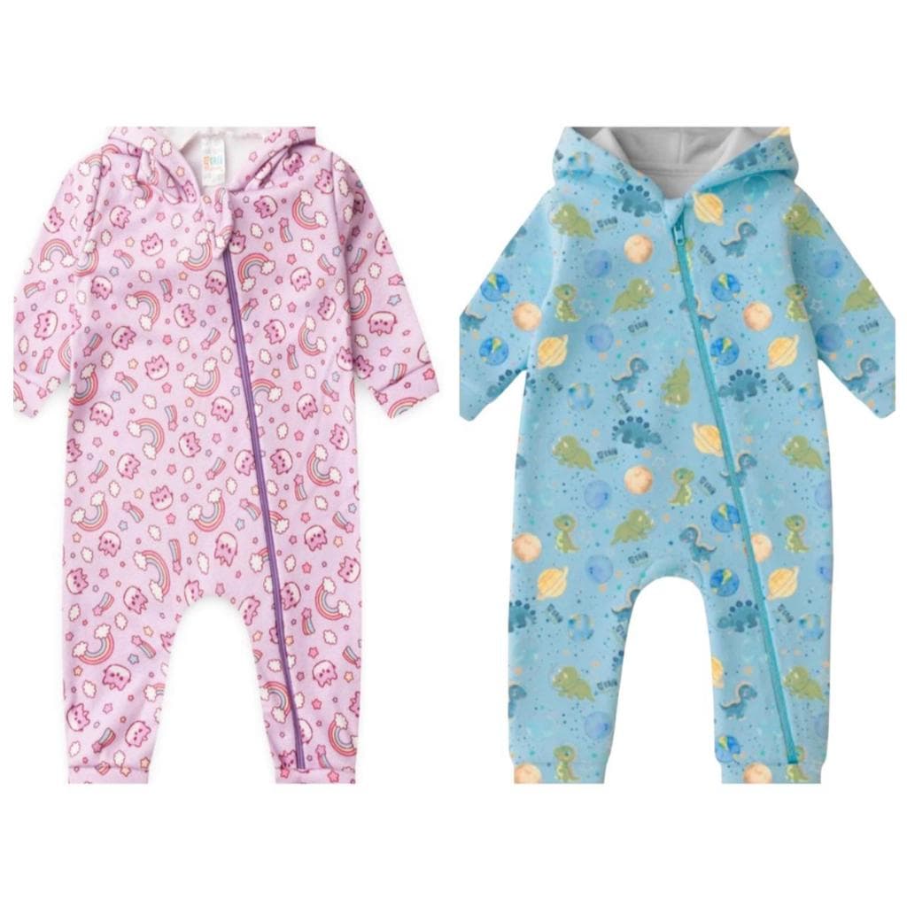 PROMOÇÃO - Macacão Bebê e Infantil Soft Fleece Quentinho Inverno Com Zíper P A 3 ANOS - LISO/ESTAMPADO