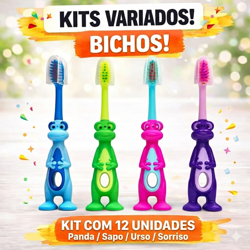 Combo Kit 12 Escovas De Dente Infantil Bebê e Crianças cerdas Macia Atacado Menino Menina Coloridas p/ Viagem e Escola