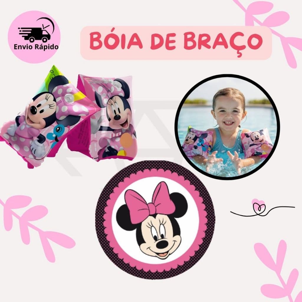 Bóia De Braço Infantil Inflável Par Minnie Mouse Até 20 KG Para Piscina Mar Rio da Marvel