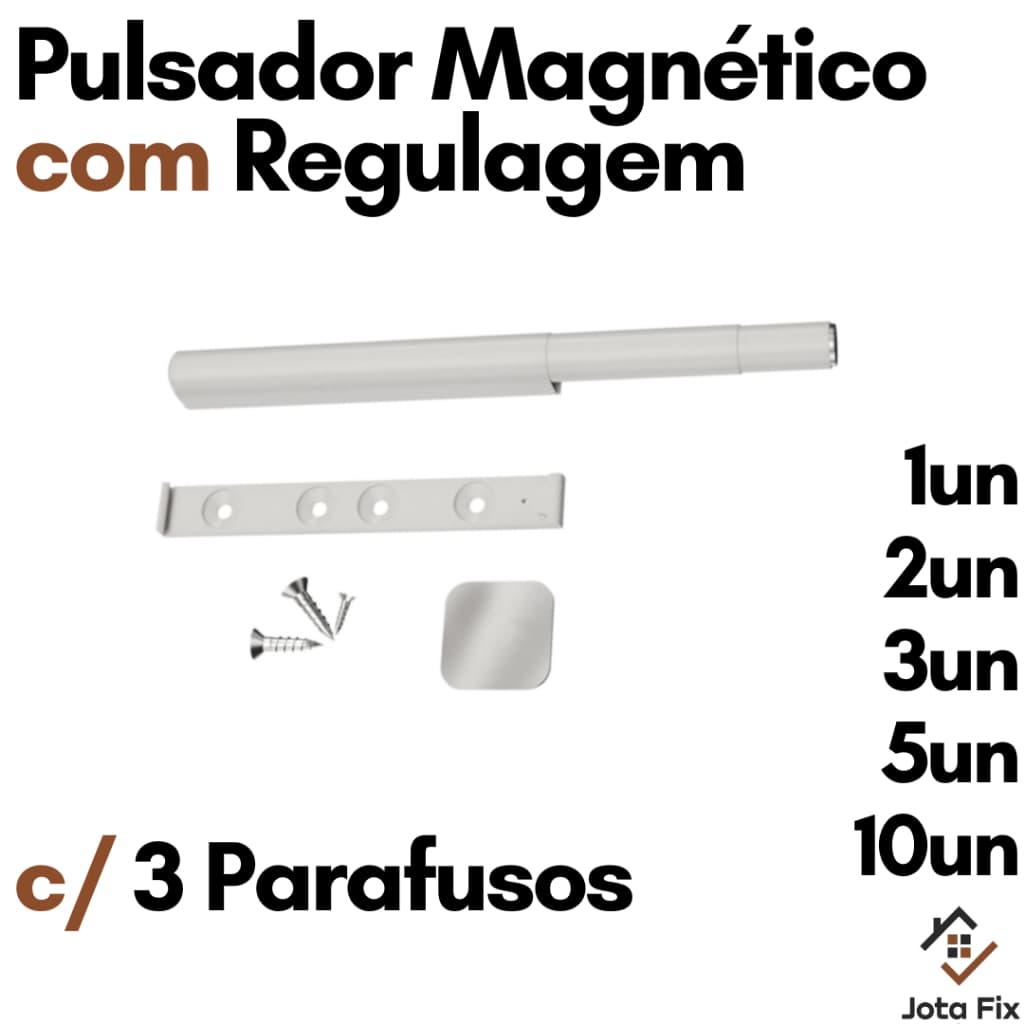 Fecho Pulsador Magnético para Gaveta Tip On para Porta Armario Sobrepor Branco com Parafusos