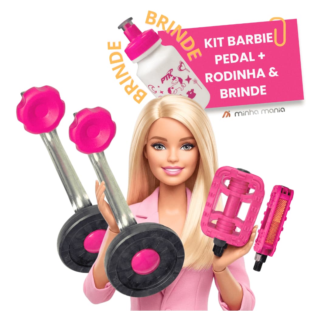 Kit Bike Barbie Menina: Rodinha Aro 16 Rosa Fúcsia Manípulo + Pedal Rosca Fina 1/2 + Brinde