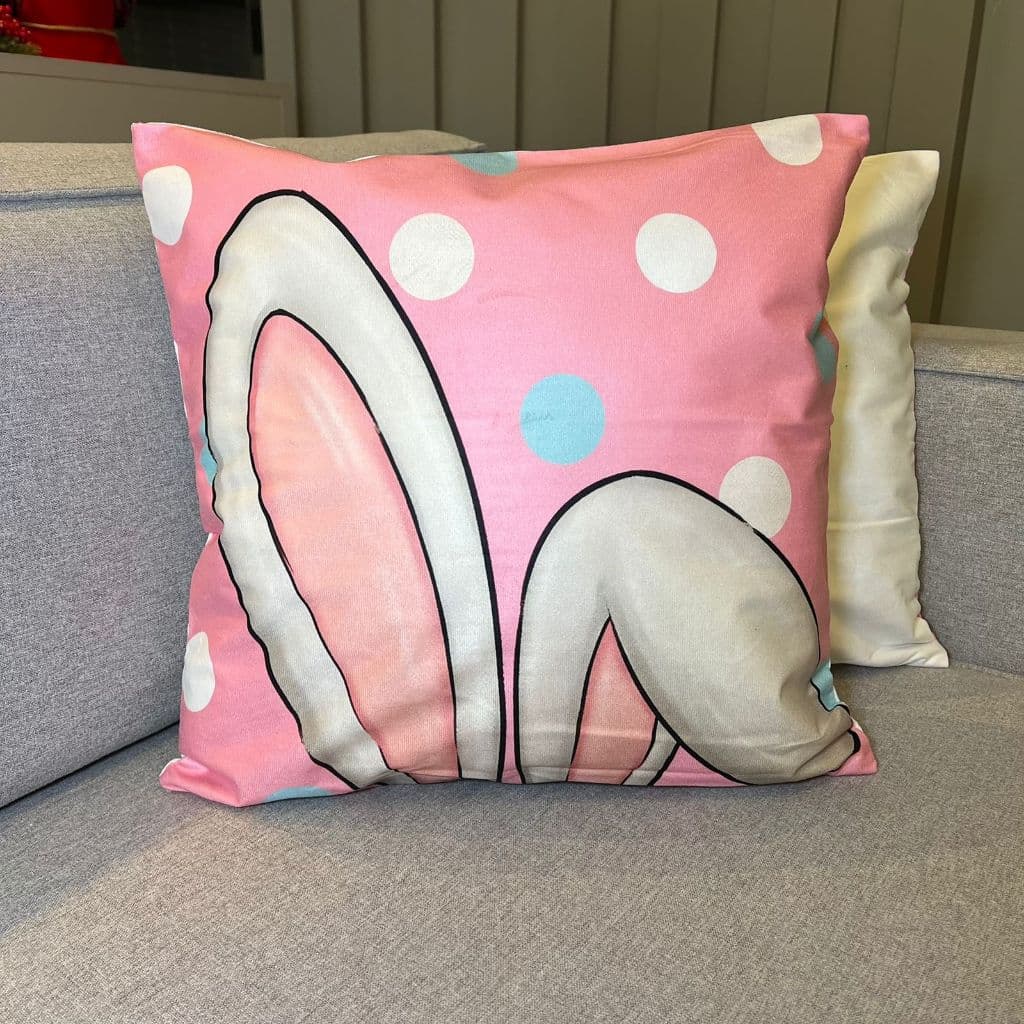 Capa para almofada, Páscoa, cor rosa, com zíper, poliéster, toque macio, estampa divertida, cores vibrantes, perfeita.