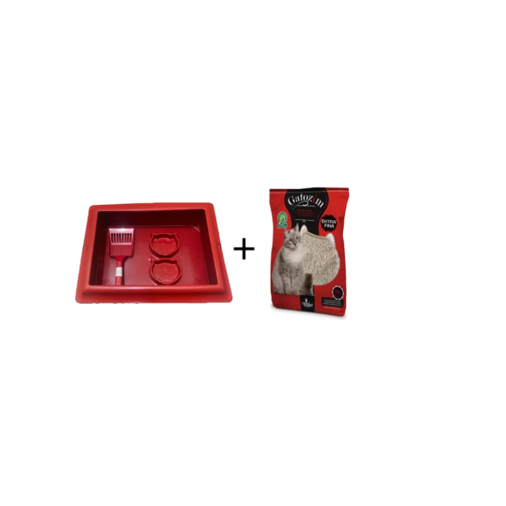 Kit Bandeja e Pá Higiênica c/Aba para Gato + Areia Gatozim Extra Fina + 2 Comedouros de Brinde