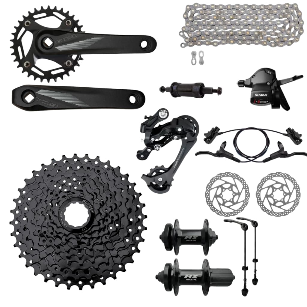 Kit Grupo Transmissão 1x9 Sunrun/gts Completo Cubos Freios