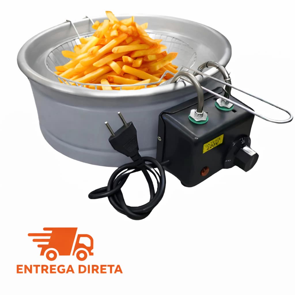 Fritadeira Elétrica Redonda Industrial ou doméstica Inox Tacho 5L, Variedades de 110v ou 220v