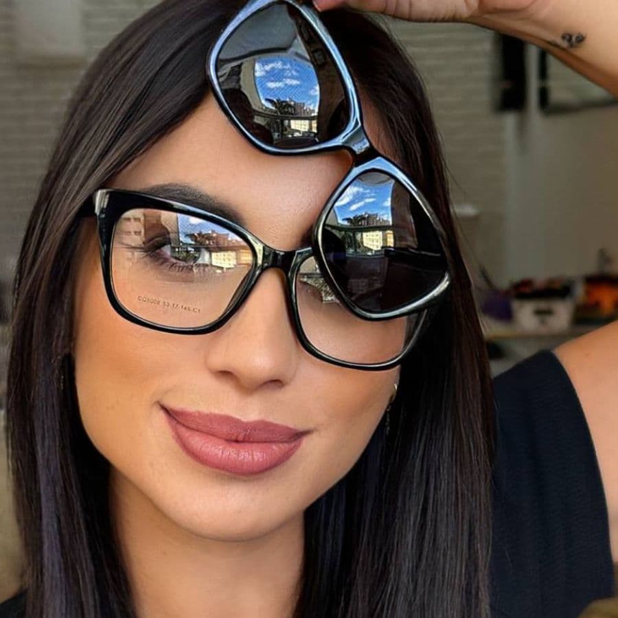 Armação Oculos Feminina Retro Gatinho Para Lentes De Grau + Clipon 2EM1 Solar 2Lentes
