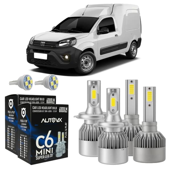 Kit Lâmpada Led Fiat Fiorino 2014 A 2022 Farol Alto Baixo Milha 6000K + Pingo T10 - Lâmpadas de Led
