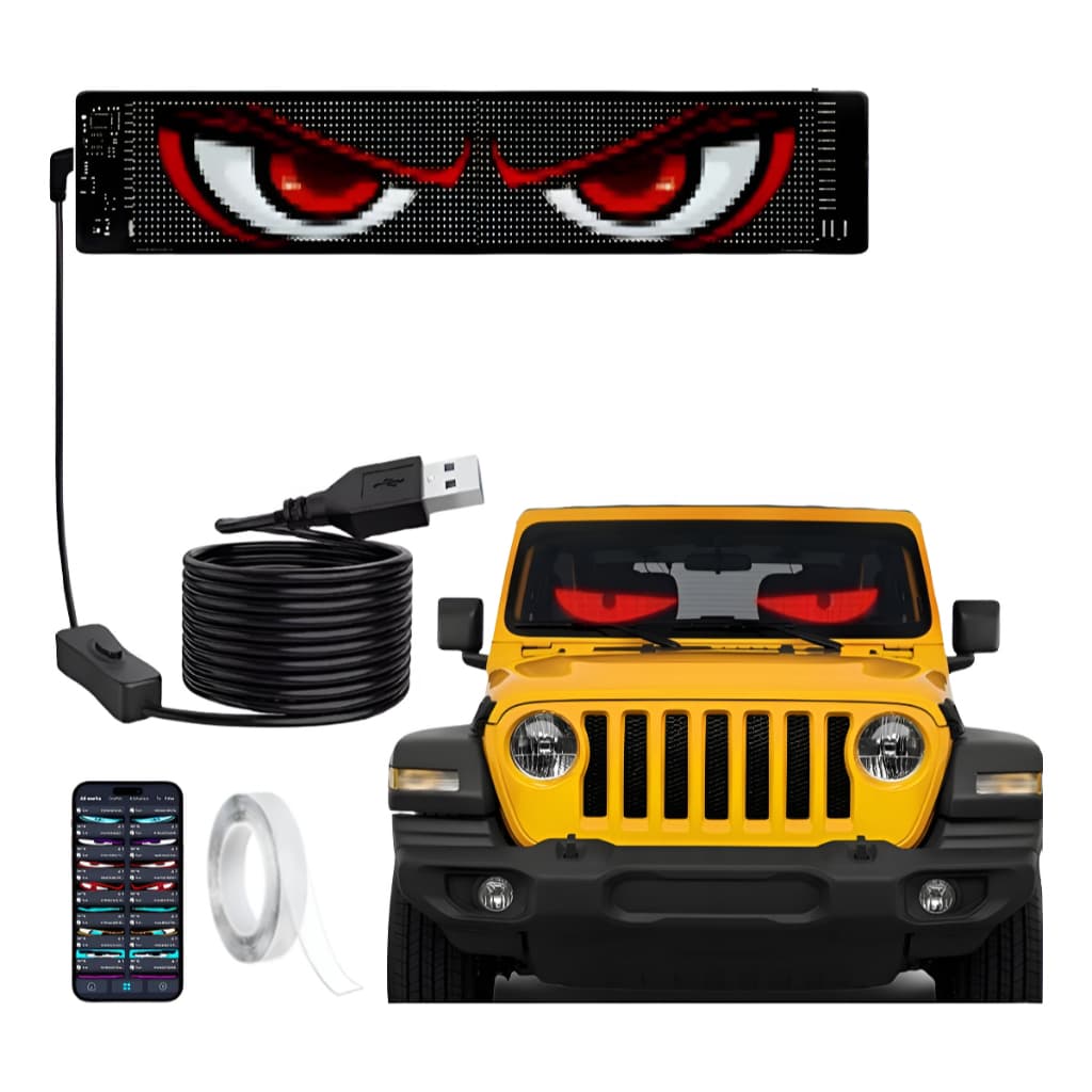 Tela Olho Led Flexível Carro Caminhão 38x10 12v/24v Usb App Preto