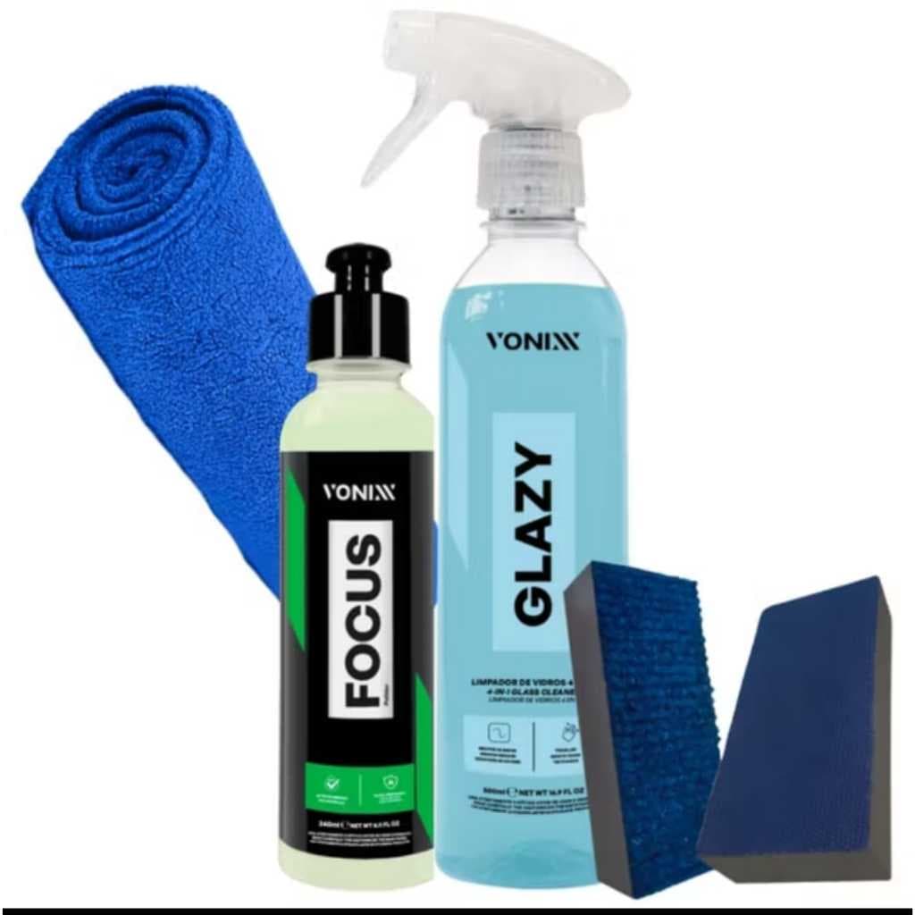 Kit Vonixx Para Vidros Glazy + Focus + Aplicador + Flanela de Microfibra