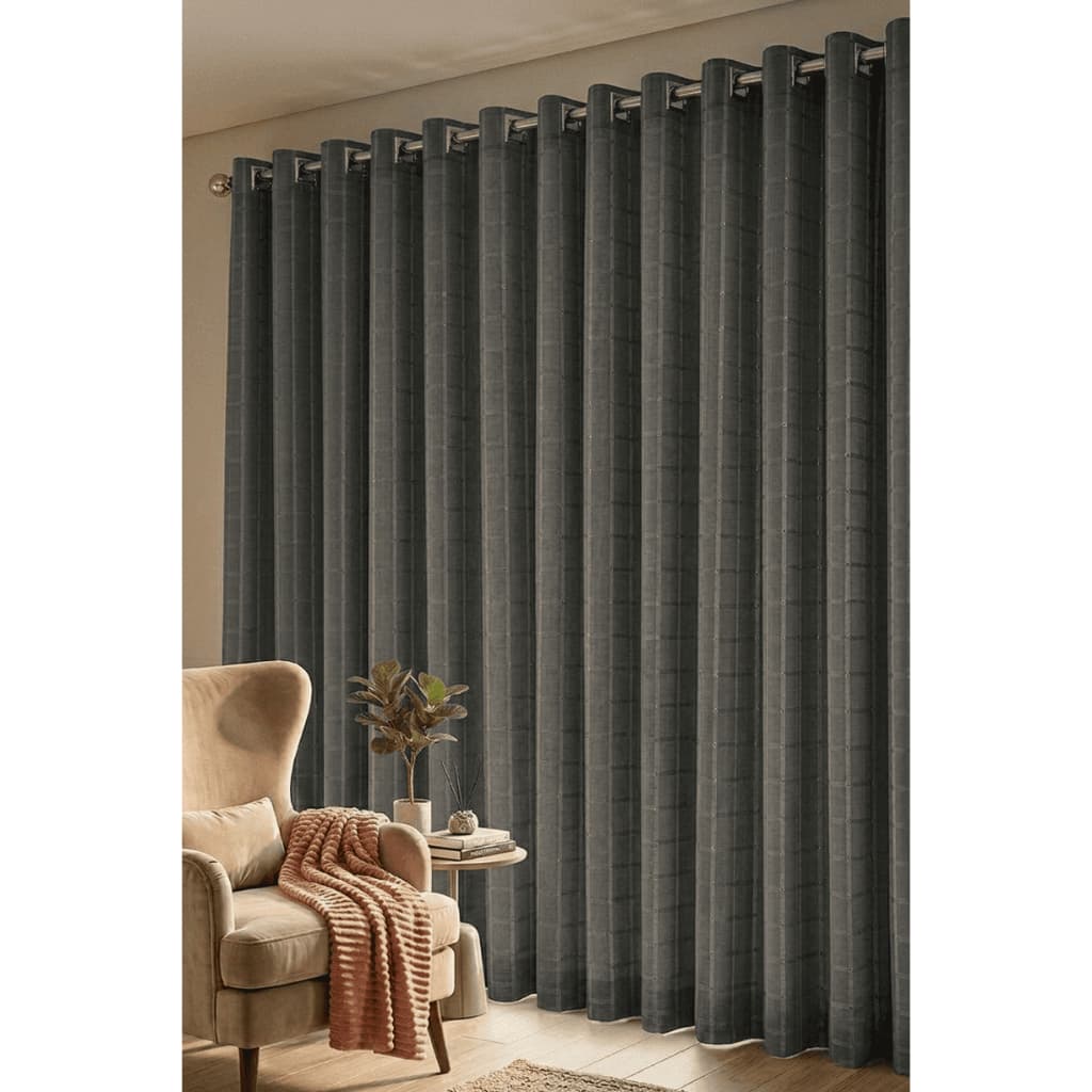 Cortina 2,80x1,80 Forro Microfibra C /voil Xadrez P/ Varão