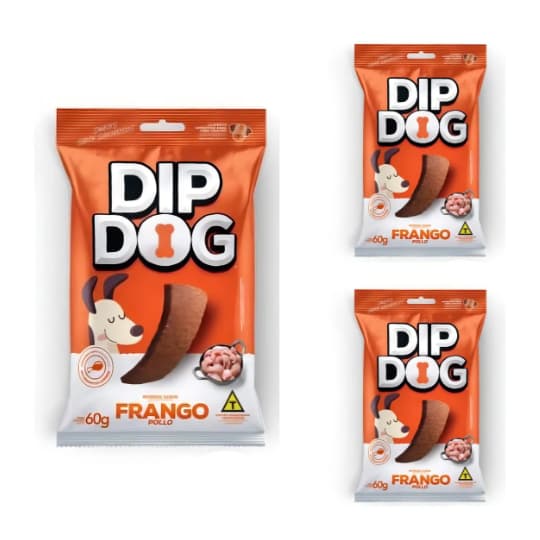 Petisco Bifinho Sabor Frango Para Cães Mordedor Saudável 60g Dip Dog