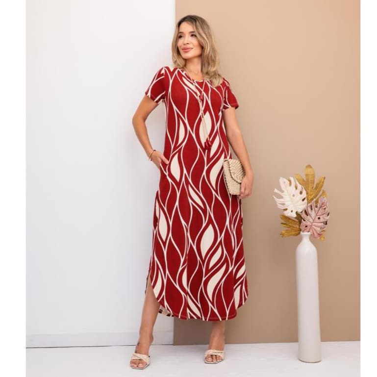 Vestido Longo Feminino midi moda evangelica com manga e bolso veste 38 a 44
