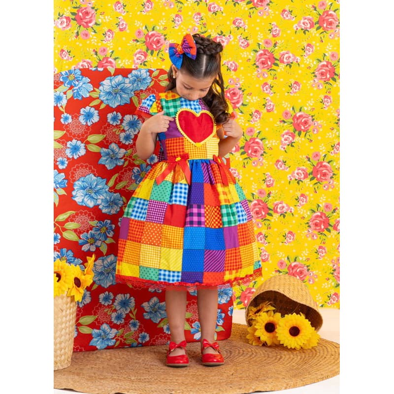Vestido Xadrez Festa Junina Caipira Luxo | Vestido Caipira Infantil Junino de São João Quadriculado