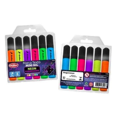 Marca Texto Mini Big Neon ou cores pastéis Com 6 Unidades Ponta Chanfrada Göller