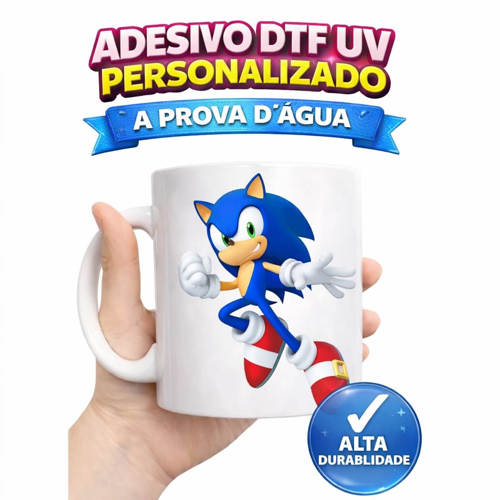 SONIC DTF 7,5CM - A PROVA D'ÁGUA - ÓTIMA QUALIDADE, RESISTENTE DTF UV, ALTO RELEVO