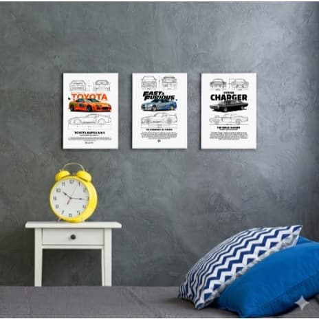 Kit 3 Quadros Decorativos Quarto Sala Carros Velozes e Furiosos Promoção Envio Imediato