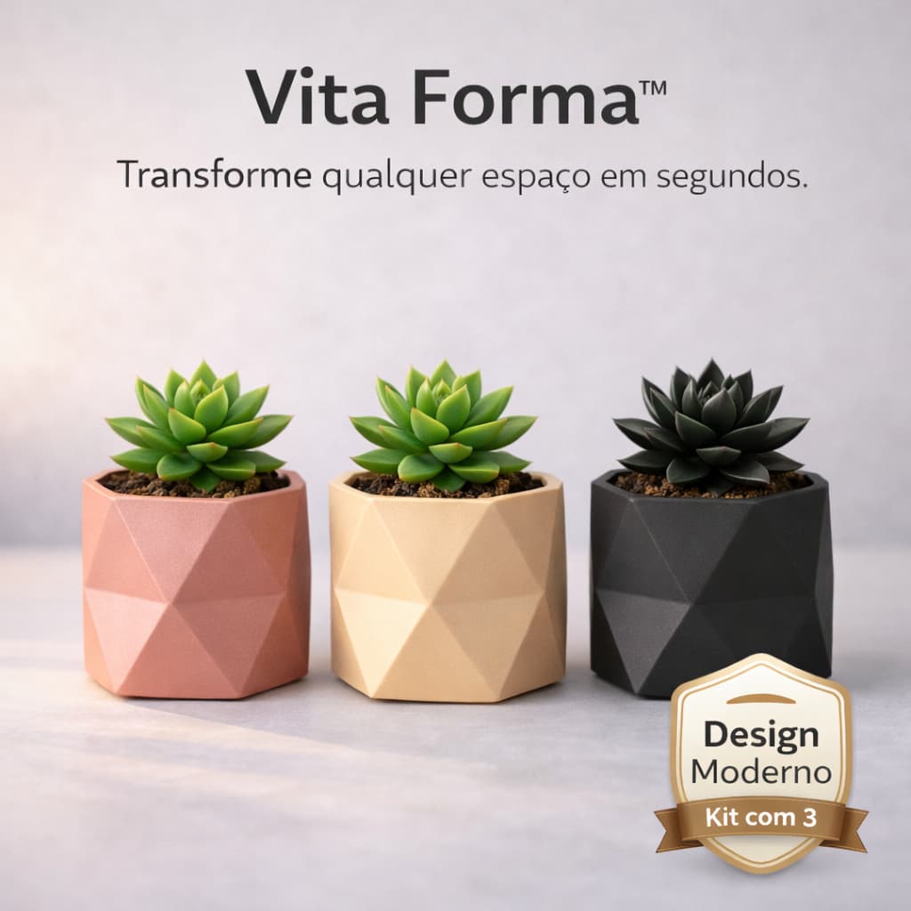 Kit de 3 Vasos Para Suculentas - Vita Forma™ – Kit de 3 Vasos Suculentas Geométrico
