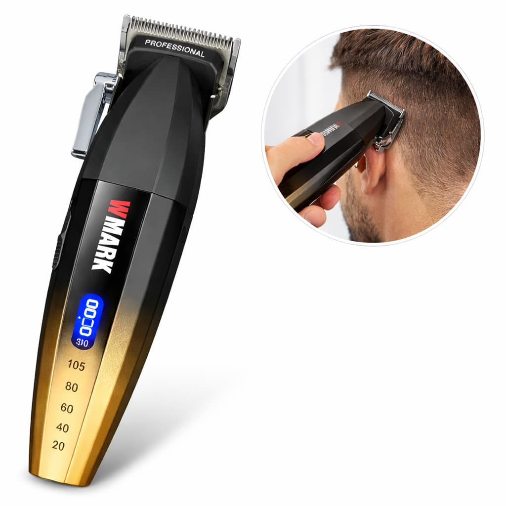 Máquina de Cortar Cabelo Wmark NG-2038 Dourada com Display LED – Profissional Com NF Envio Imediato