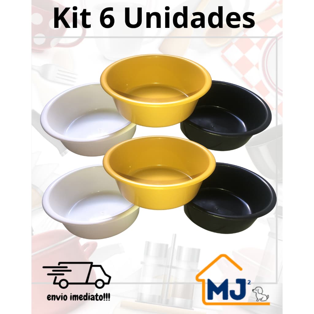 Kit 6 Bacia Saladeira Plástico 2 Litros Multiuso Resistentes P/ Cozinha e Limpeza Uso Geral