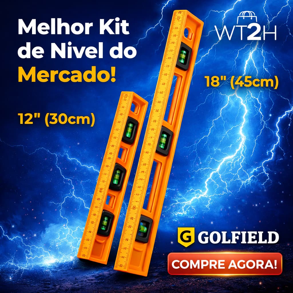 Kit Nível Profissional Golfield 12 e 18 Alta Precisão 3 Bolhas Régua Integrada Ferramenta Construção