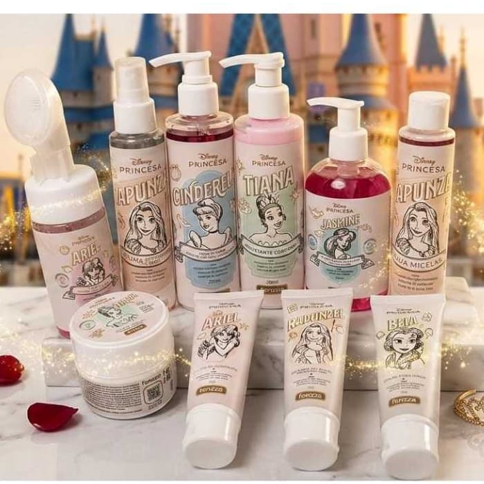 Kit PRINCESAS Fenzza Skincare e Bodycare (Sabonete,máscara,Gel hidratante, Espuma, Água)