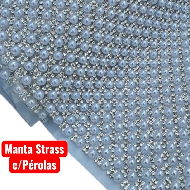 Manta de Strass Perola Termocolante 4cm x 39,5cm TIRA de Alto Brilho 2 Fileiras Manta Hibrida