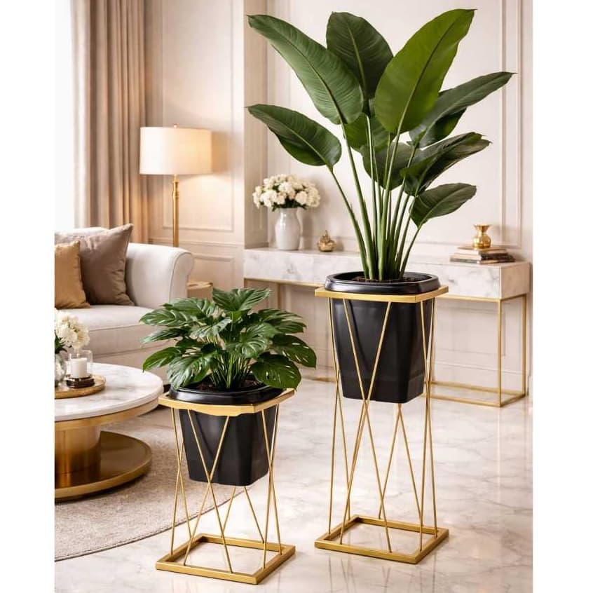Kit 2 Suporte Alto com Vasos para Plantas Decoração Casa Escritório Sala