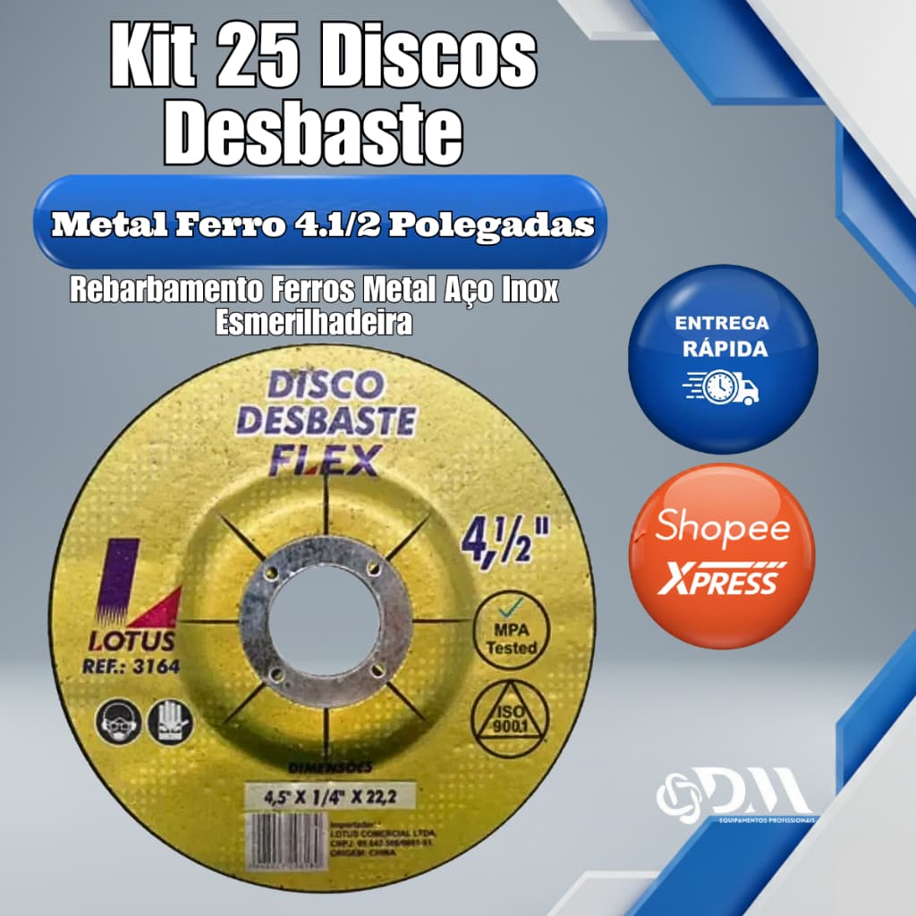 Kit 25 Discos Desbaste Metal Ferro 4.1/2 Polegadas Rebarbamento Ferros Metal Aço Inox Esmerilhadeira