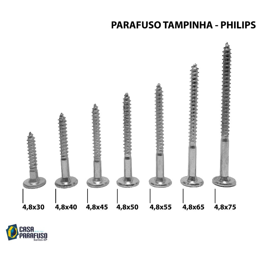 PARAFUSO CABEÇA TAMPINHA - CHATA - PHILIPS - 4,8 X