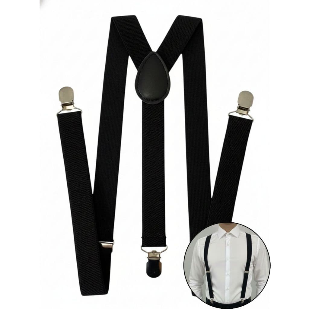 Suspensório Masculino Adulto 2,5cm Ajustável  Unissex Preto Clássico Elegante Luxo Premium Liso
