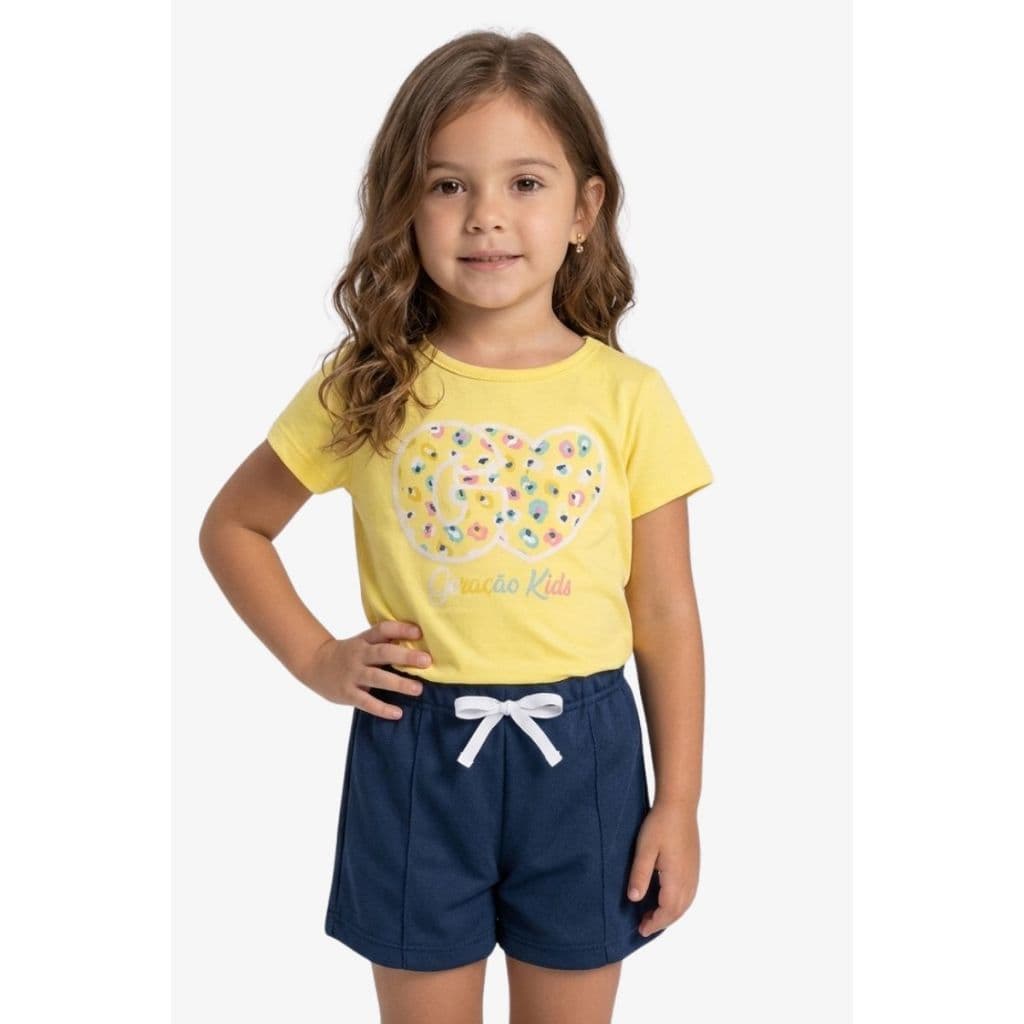 Conjunto Infantil e Juvenil Roupa Menina Verão Blusa 100% Algodão com Shorts Confortável