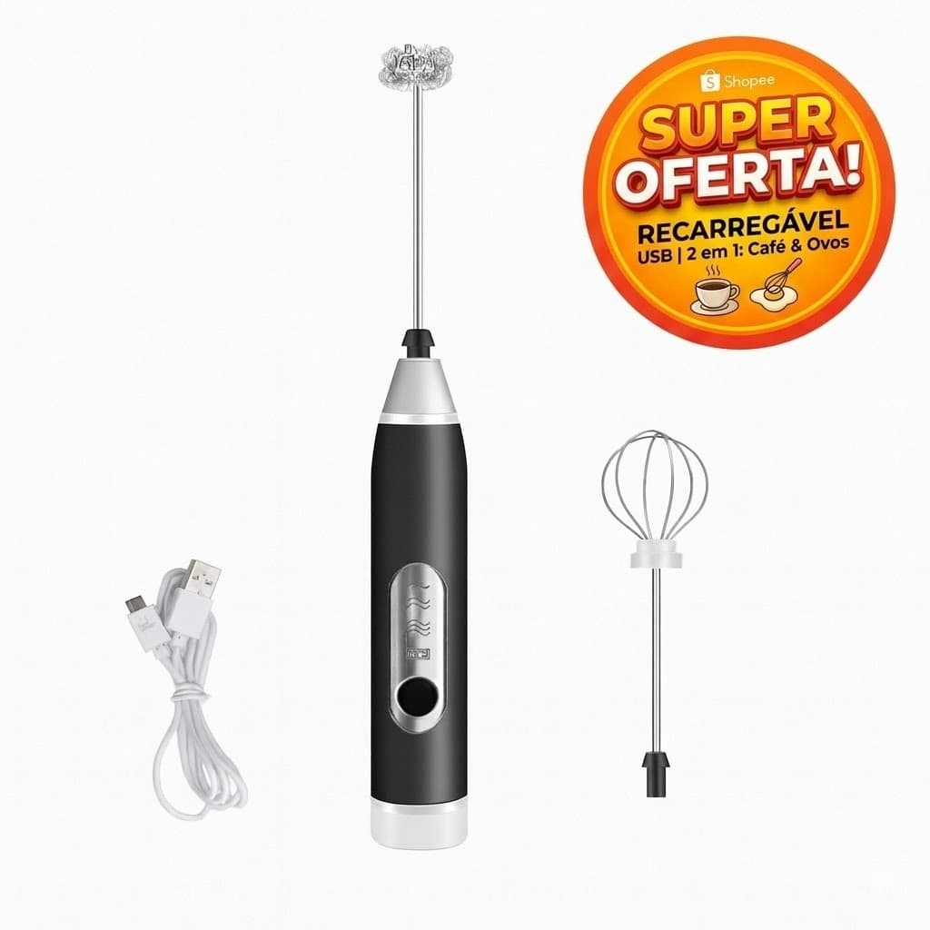 "Mini Mixer Elétrico Recarregável USB Portátil Misturador de Bebidas Café Leite e Batedor de Ovos Fouet 3 Velocidades"