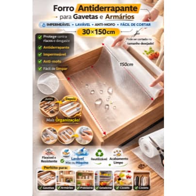 Forro Antiderrapante Para Armário, Gaveta, Geladeira E Guarda Roupas - Transparente