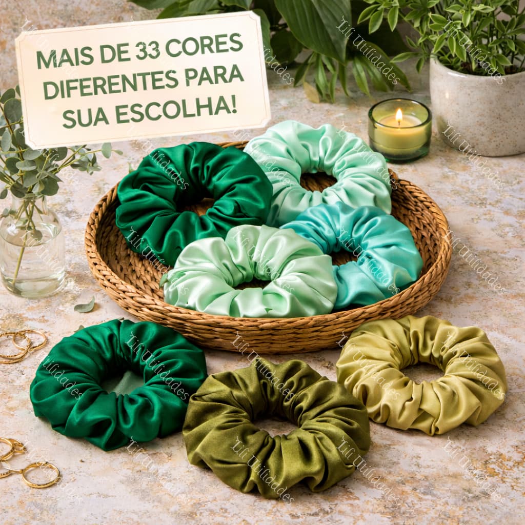 Kit 80 Xuxinhas de Cetim Charmousse Scrunchie Anti Frizz Luxo com Costura Embutida