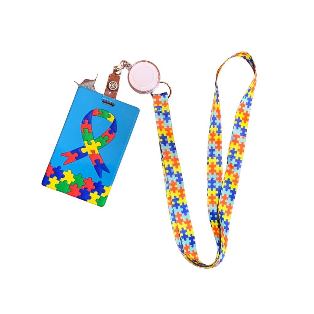 Crachá Autismo Esticável com Cordão Retrátil Porta Crachá