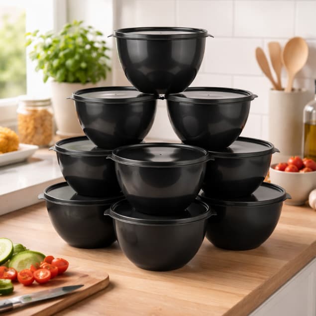Kit 5 Bowls Plásticos 1,4 Litros com Tampa Hermética Tigela Grande Cozinha Multiuso Saladas Churrasco