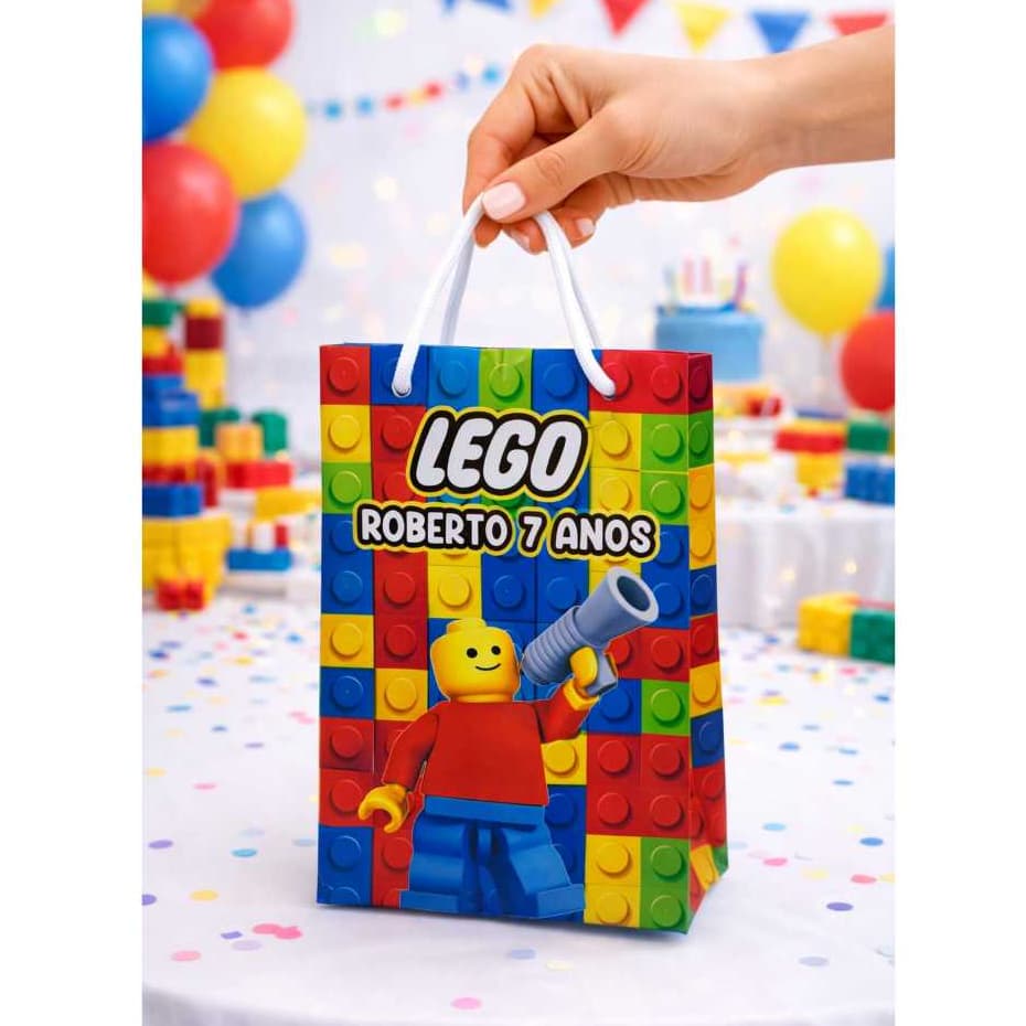 Sacolinha  Personalizada Lego  - Lembrancinha PEGUE E MONTE - Sacolinha Surpresa - Festa Infantil