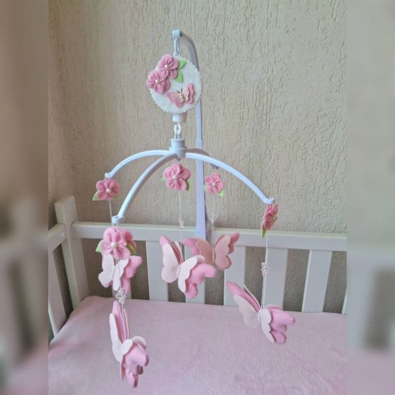 Móbile para Berço Musical Giratório Borboleta Rosa Bebê Menina