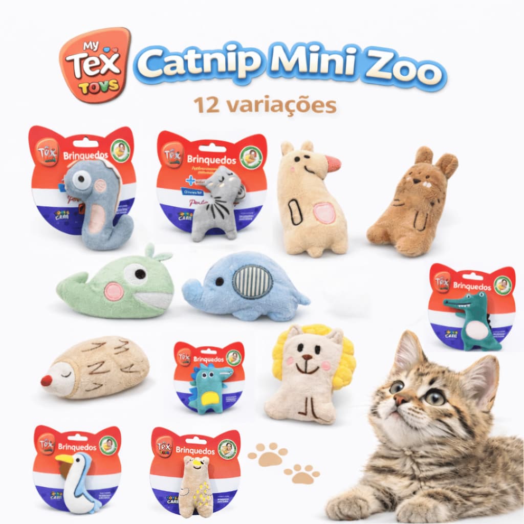 Brinquedo Pelúcia Catnip para Gatos Mini Zoo 12 Modelos 7-12cm