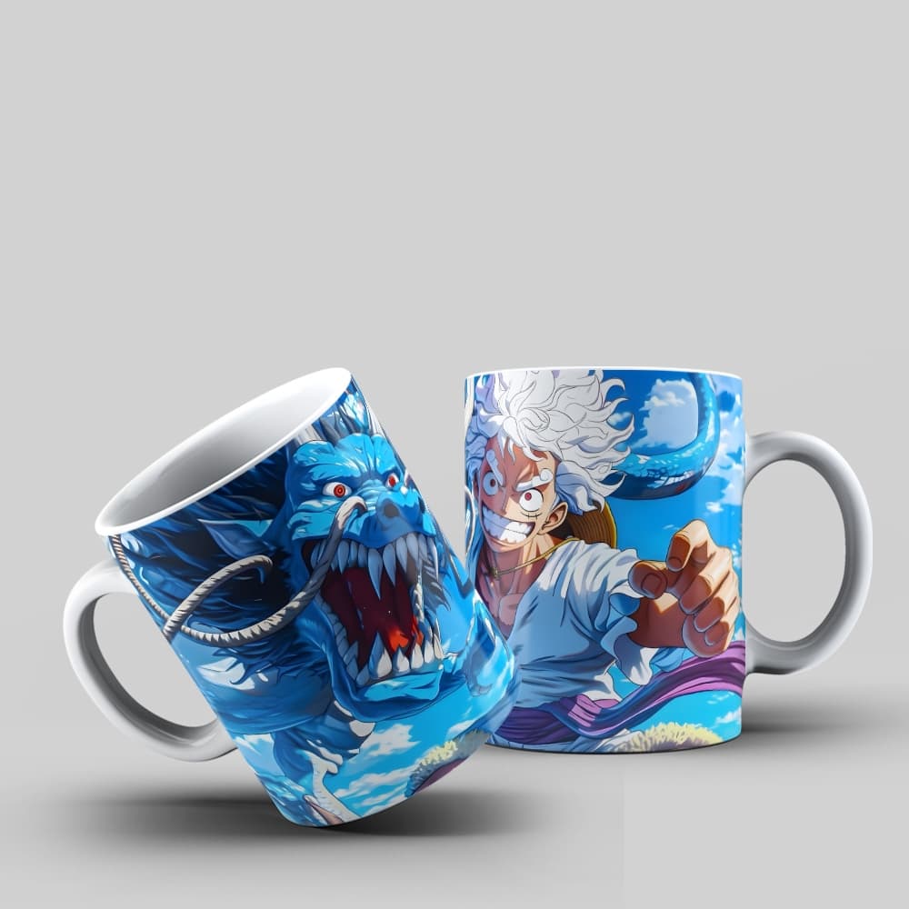 Caneca One Piece Luffy Gear 5 vs Kaido Dragão – Presente Geek Anime – 325ml 🏴‍☠️🐉