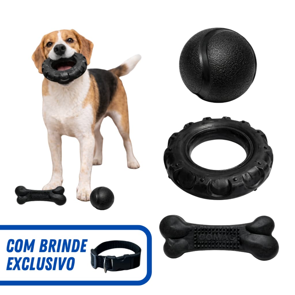 Mordedores BIG Para Cães Osso Pneu Bola Brinquedo Reduz Estresse ou Kit 3+ Coleira ENVIO IMEDIATO