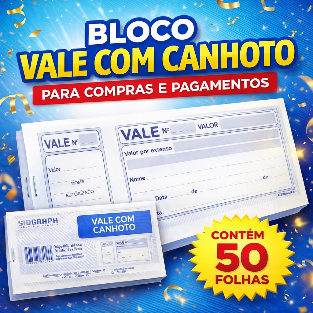 Vale Com Canhoto Bloco Recibo Pagamento 50 Folhas Comercial Escritório Pronta Entrega Destacável