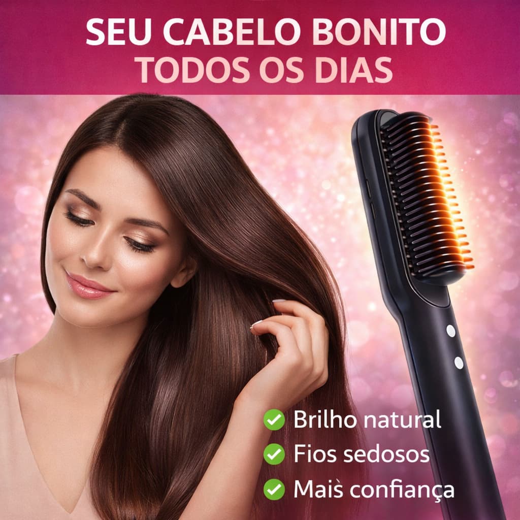 Escova Alisadora Elétrica Bivolt 5 em 1 Temperatura Ajustável 130° a 200° Anti Frizz Profissional