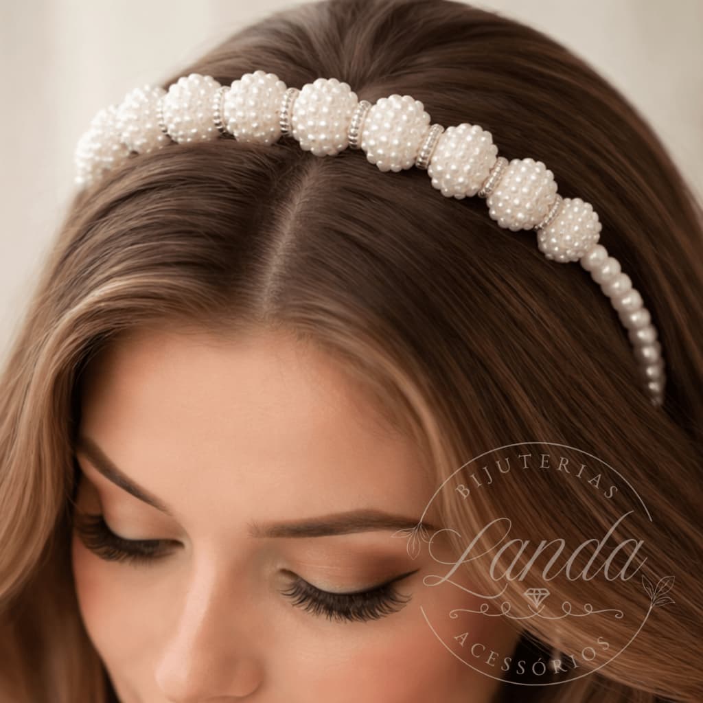 Tiara Arquinho Pérola ABS Acessório Feminino Cabelo Delicado Elegante